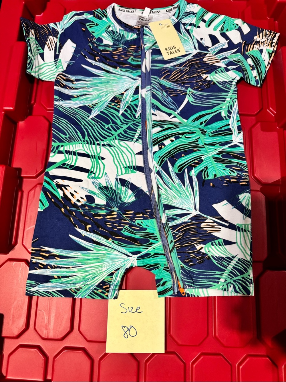Kids Tales Tropical Print Navy & Green One-Piece Romper